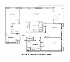 A floor plan of a 3-bedroom corner apartment.