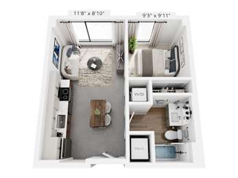 The Amberson – 1-bedroom loft apartment Cole Motor Indianapolis | Cole Noble District, 12-ft ceilings