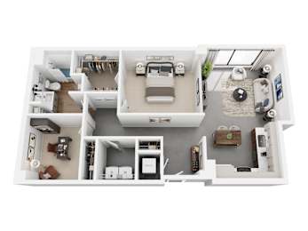 The Minafer with Den – 1-bedroom plus den loft Cole Motor Indianapolis | home office, 1,021 sq ft