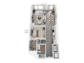 The Midland – 989 sq ft 1-bedroom loft Cole Motor Indianapolis | Cole Noble historic factory