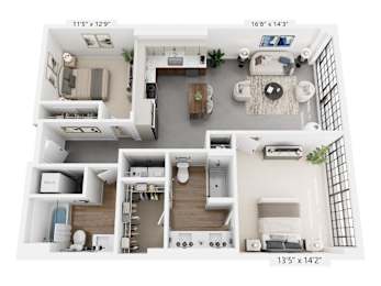 The Shelby – 1,132 sq ft 2-bedroom 2-bath loft Cole Motor Indianapolis | Cole Noble District