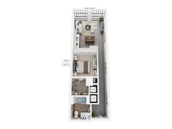 The Corliss – 668 sq ft 1-bedroom loft apartment Cole Motor South Building Indianapolis