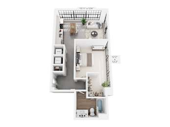 The Isabel – 780 sq ft 1-bedroom loft apartment Cole Motor Indianapolis | near Mass Ave, Fountain Square