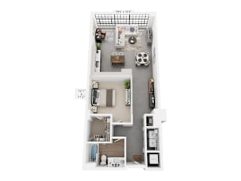 The Major – 960 sq ft 1-bedroom loft Cole Motor Indianapolis | 12-ft ceilings, Cole Noble District