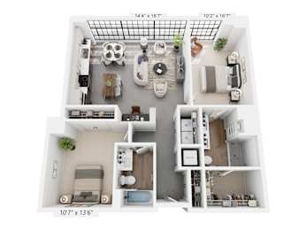 The Sheridan – 1,134 sq ft 2-bedroom 2-bath loft Cole Motor Indianapolis | near Fountain Square