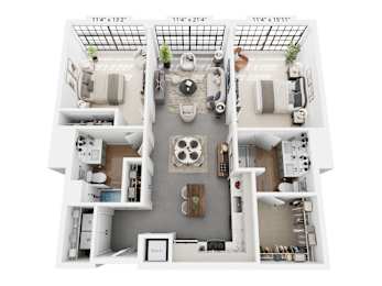 The Tarkington – 1,165 sq ft 2-bedroom 2-bath loft Cole Motor Indianapolis | Cole Noble District