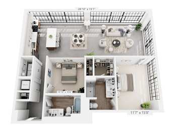 The Walter – 1,338 sq ft 2-bedroom 2-bath loft Cole Motor Indianapolis | one of the largest 2BR downtown
