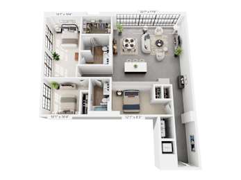 The Williams – 1,605 sq ft 3-bedroom 2-bath loft Cole Motor Indianapolis | largest floor plan downtown