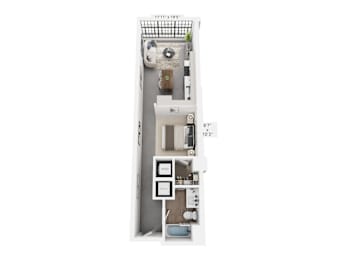The Adams – studio loft apartment at Cole Motor, Indianapolis | 12-ft ceilings, Cole Noble District