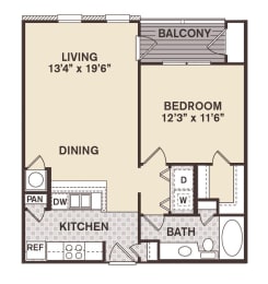 1 bed 1 bath Canal Street Floor Plan at Providence at Old Meridian, Carmel, IN