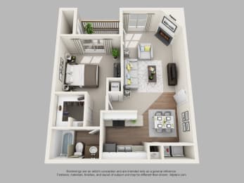 1 Bed 1 Bath Floor Plan at Canter Chase Apartments, Louisville, KY, 40242, 725 Sq. Ft.