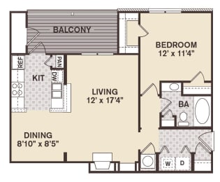 1 bed 1 bath French Quarter Floor Plan at Providence at Old Meridian, Carmel, 46032