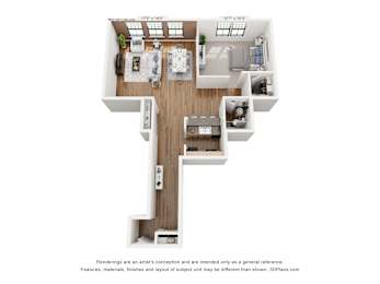 1 bedroom 1 bathroom Floor plan at Harness Factory Lofts, Indianapolis