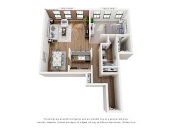1 bedroom 1 bathroom Floor plan C at Harness Factory Lofts, Indianapolis