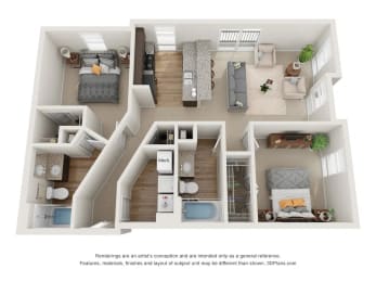 a 3 bedroom floor plan is shown in this illustration at 310 at Nulu Apartments-Student, Louisville Kentucky
