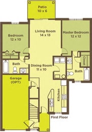 Two Bedroom Apartment FloorPlan at Heritage Trail Apartments, Terre Haute, 47803