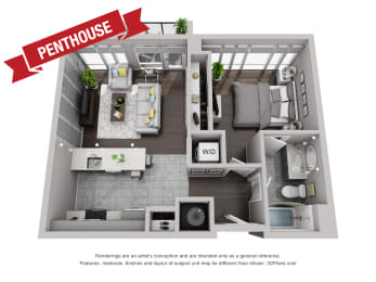 1 bed 1 bath Z Irvington Floor Plan  at CityWay Apartments, Indianapolis, Indiana