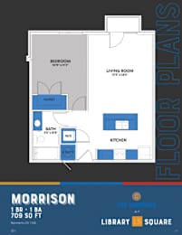 Morrison 1 Bed Floor Plan at The Congress at Library Square, Indianapolis, 46204
