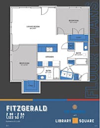 Fitzgerald 2 Bed 2 Bath Floor Plan at The Congress at Library Square, Indiana