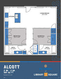 Alcott 2 Bed 2 Bath Floor Plan at The Congress at Library Square, Indianapolis, Indiana