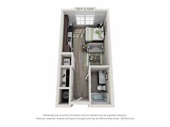 Studio S1 Floor Plan at The Foundry, South Bend
