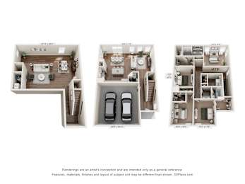 3D rendering of the Retreat floor plan with basement at Mural Lewis Center, located in Lewis Center, OH.