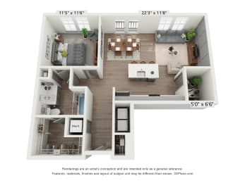 bedroom floor plan an in 2d at Muse Carmel in Carmel, IN