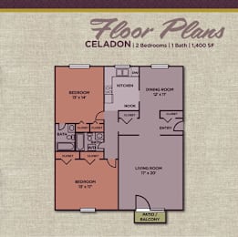 Celadon Floor Plan at Gramercy Apartments, Carmel, 46032