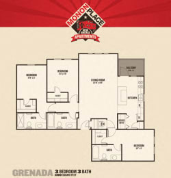 3 Bedroom Floor Plan at Monon Living, Indiana, 46220