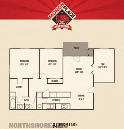 2 Bedrooms Floor Plan at Monon Living, Indianapolis, Indiana