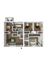 a stylized floor plan of a 2100 sq ft apartment at Elea Apartments in Marietta, GA