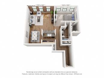 One bedroom 1 bathroom floorplan with balcony at Indy Living Apartments, Indiana, 46204