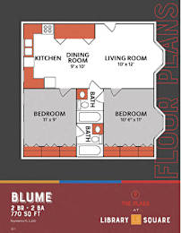 2 bed 2 bath floorplan at Indy Living Apartments, Indianapolis