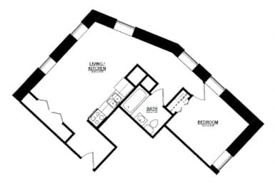 1 bedroom 1 bath floorplan with balcony at Indy Living Apartments, Indiana, 46204