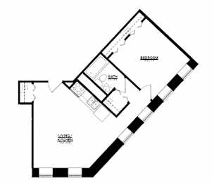 One bed one bathroom floorplan with walk-in closet at Indy Living Apartments, Indianapolis, IN, 46204