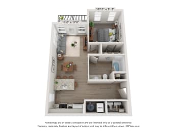a floor plan of a 1 bedroom apartment
