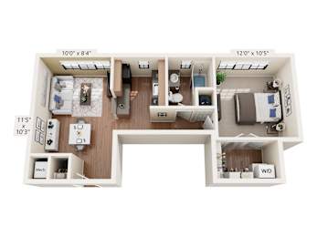 1 Bedroom 1 Bathroom James Floor Plan at The Ambassador at Library Square, Indianapolis