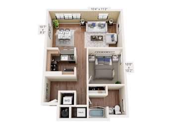 1 Bedroom 1 Bath King Floor Plan at The Ambassador at Library Square, Indiana