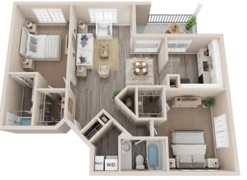 2 bed 2 bath Poplar floor plan, 1070 Sq. Ft. at The Winds at Poplar Creek, Schaumburg, IL