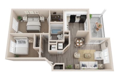 2 bed 1 bath A Tamarak floor plan, 850 Sq. Ft. at The Winds at Poplar Creek, 1900 Windsong Drive, IL