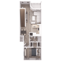 Luxury 1-bedroom, 1-bathroom apartment with built-in staircase and walk-in closet at Village at Almand Creek – 1,005 sq. ft.