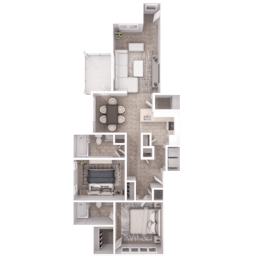 2-bedroom, 2-bathroom apartment layout at Village at Almand Creek, featuring open-concept living – 1,105 sq. ft.