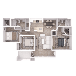 Large 3-bedroom, 2-bathroom apartment with an open-concept design at Village at Almand Creek – 1,300 sq. ft.