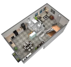 a floor plan of a home with a kitchen and living room