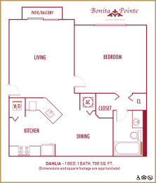 One bedroom floor plan  at Bonita Pointe, Florida City, FL, 33034