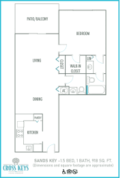 One bedroom floor plan Cross Keys in North Lauderdale Florida