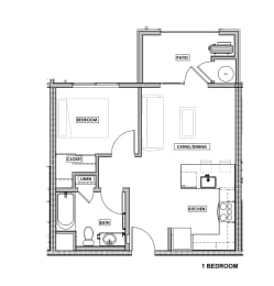 a floor plan of a one bedroom apartment with a bathroom at Lincoln Avenue Apartments, Calistoga, CA, 95515