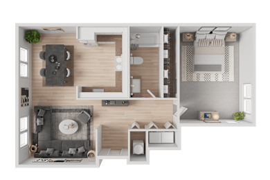 1 Bedroom 1 Bath Floor Plan at Troutdale Terrace, Oregon