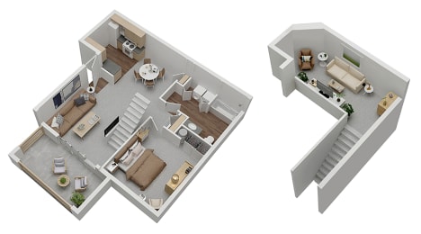 1 Bedroom 1 Bath upstairs with loft floorplan at Devonwood and First Place Apartments, Washington
