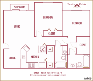 Two bedroom floor plan at Bonita Pointe, Florida City